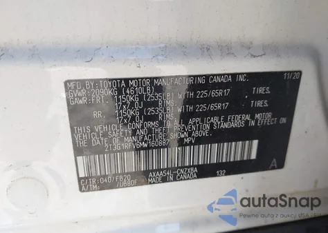 2021 Toyota Rav4 Le из США, поврежденный, VIN 2T3G1RFV6MW160887